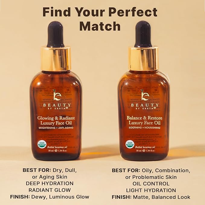 USDA Organic Face Oil – USA Made with Natural Ingredients, Brightens & Smooths Fine Lines & Wrinkles, Non-comedogenic Lightweight Facial Oil for Dry & Sensitive Skin with Moringa, Jojoba & Argan Oils