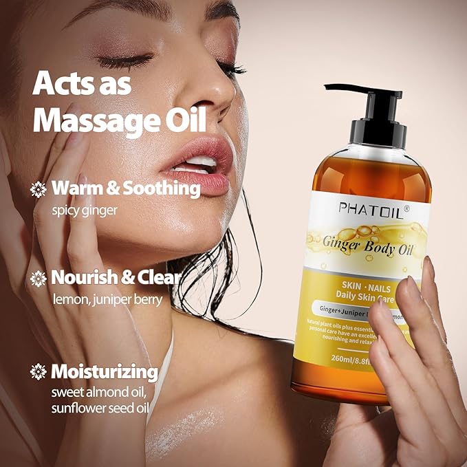 Ylang Ylang Body Oil 260ML & Ginger Body Oil 260ML Large Bottle Body Oil for Moisturizing Skin