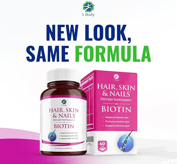 Hair, Skin and Nails Vitamin Supplement with Biotin, 2 Bottle Pack, Growth Formula for Men and Women