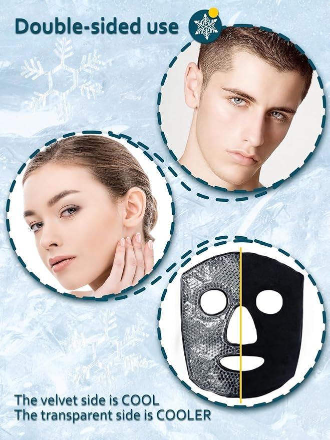 Ice Mask Frozen Rubber Ice Face Masks Puffy Eye Face Depuffer Black Cold Cooling after Surgery Freezable Chill Ice Pack Full Face Mask Facial Skin Cool Care Women Men Beauty Tool