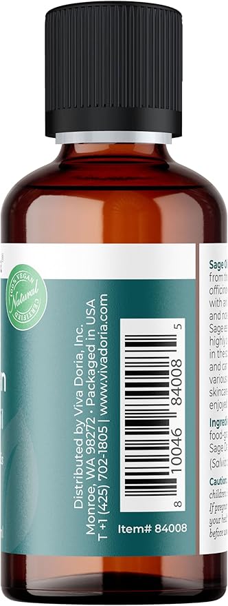 Viva Doria Sage Essential Oil, 100% Pure, Natural, Dalmatian Sage Essential Oil, Undiluted, for Aromatherapy | Food Grade, 30 mL (1 Fluid Ounce)