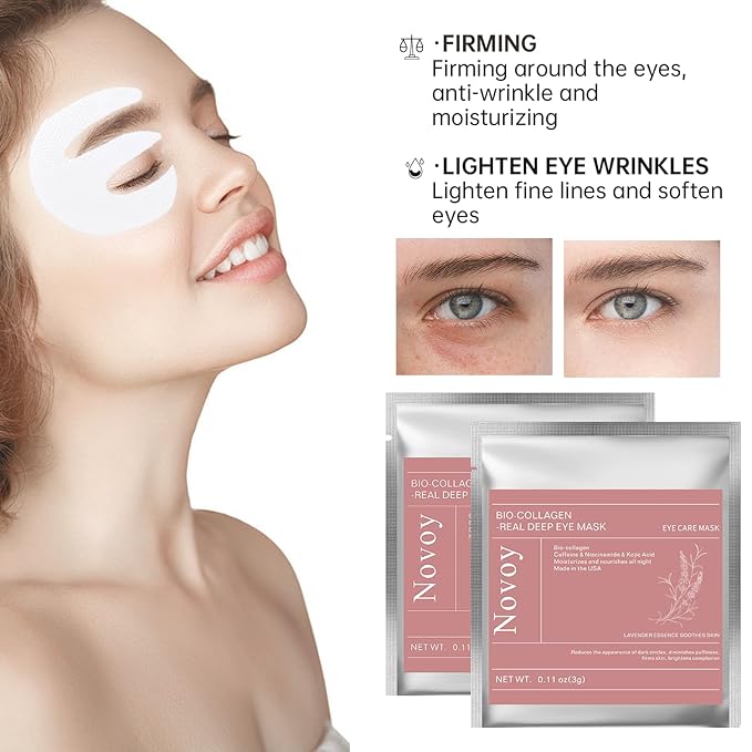 Novoy 15 Pairs Bio-Collagen Real Deep Eye Patches - 6-in-1 Retinol Overnight Eye Patches for Dark Circles, Puffiness & Wrinkles | 2% Caffeine/Hyaluronic/Niacinamide, Korean Popular Eye Mask - Lavender