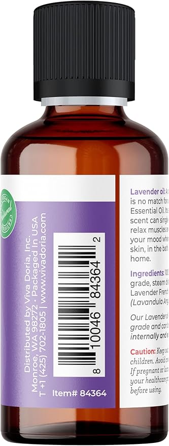 Viva Doria Lavender Essential Oil, 100% Pure, Natural Essential Oil, Undiluted, for Aromatherapy | Food Grade, 30 mL (1 Fluid Ounce)