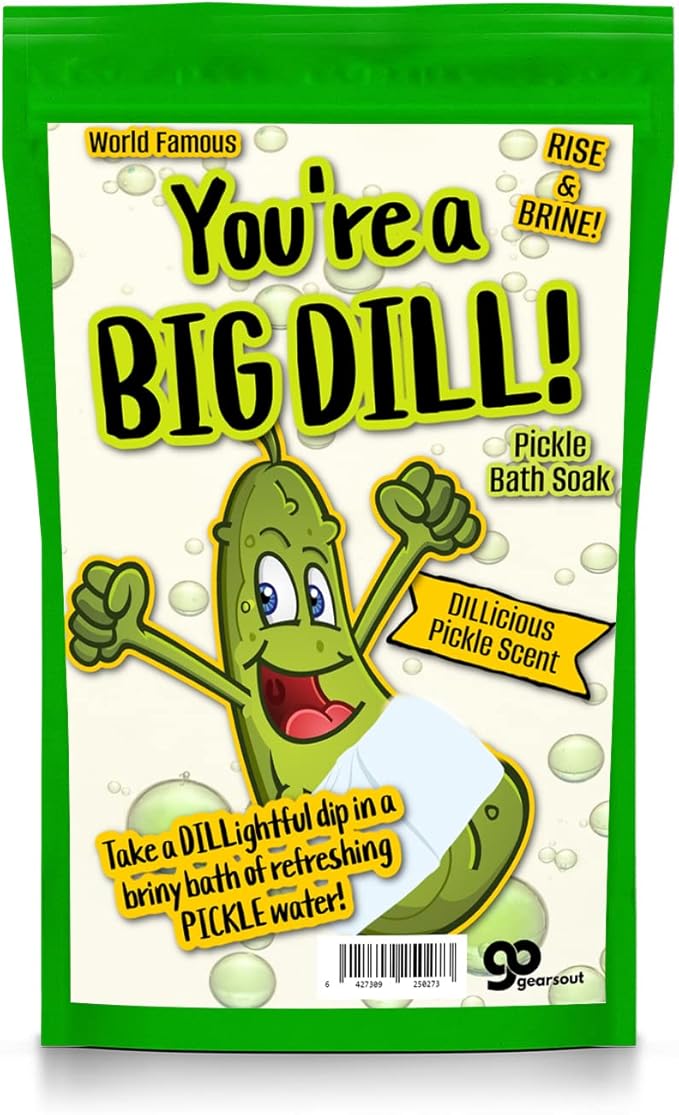 Big Dill Pickle Bath Soak - Fresh Dill Pickle Scent Bath Salts for Kids - Weird Spa Gift for Pickle Lovers, Funny Christmas Stocking Stuffers, Unisex Grab Bags, Easter Gift Baskets