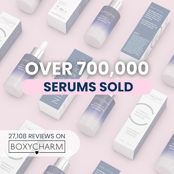 Clean Skin Club Vitamin C Serum & Brightening Booster, Vitamins A, E, D & K, Anti Aging Collagen Clear Facial Care, Glow, Acne, Scars, Sun Damage, Wrinkles, Age, Dark Spot Corrector Recipe