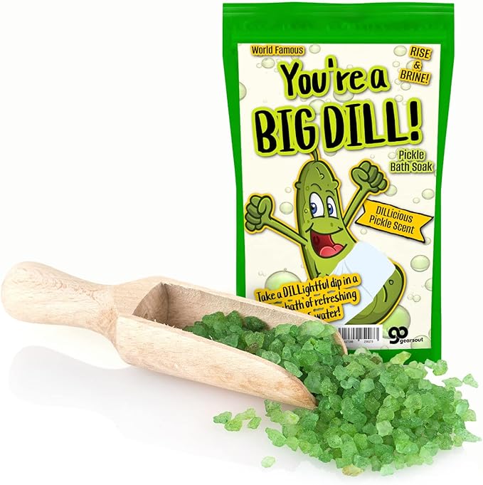 Big Dill Pickle Bath Soak - Fresh Dill Pickle Scent Bath Salts for Kids - Weird Spa Gift for Pickle Lovers, Funny Christmas Stocking Stuffers, Unisex Grab Bags, Easter Gift Baskets