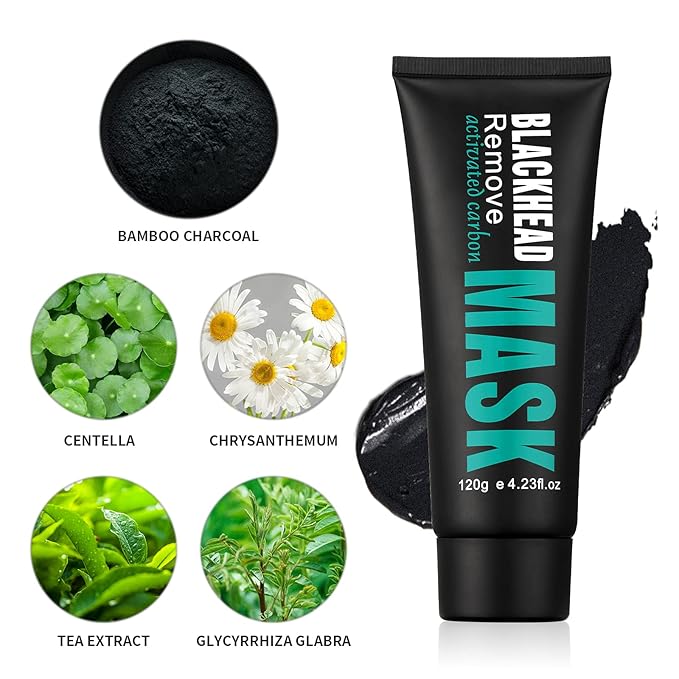 Peel Off Face Mask Blackhead Whiteheads Remover Masks Activated Charcoal Black Mask Purifying Peeling Facial Mask for Nose Pores Removal Reducing Cleansing Acne with Brush and Pimple Extractor Tools