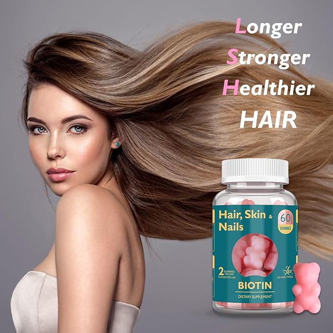 Biotin Gummies, Supports Healthy Hair, Skin & Nails, Vegan Vitamins for Women & Men, Supports Hair Growth and Stronger Nails,Healthy Skin, 30 Day Supply