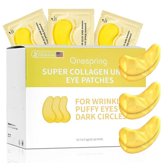 Under Eye Patches (30 Pairs) - 24K Gold Eye Mask for Puffy Eyes, Dark Circles, Under Eye Bags and Smooth Wrinkles, Eye Gel Pads With Collagen, Hyaluronic Acid & Castor Oil