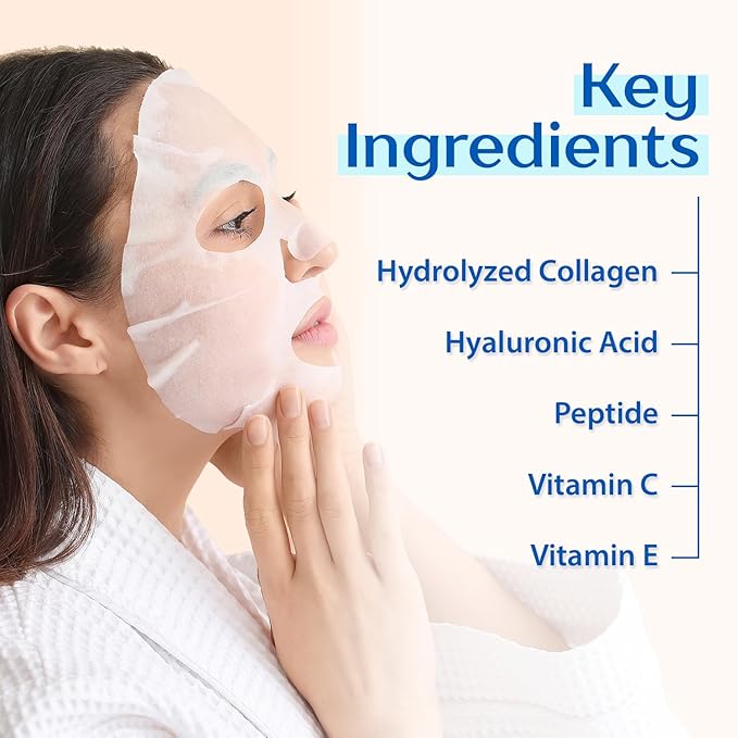 Ebanel 40 Pack Collagen Peptide Hydrating Face Masks, Instant Brightening Firming Anti Aging Face Sheet Masks, Moisturizing Spa Facial Mask Skincare with Hyaluronic Acid, Vitamin C, Chamomile, Aloe