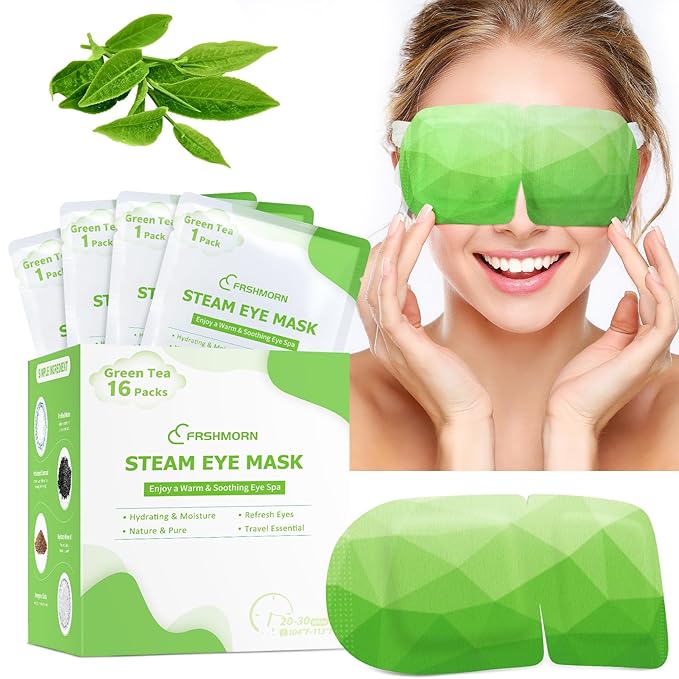 16 Packs Steam Eye Mask, Heated Eye Mask for Sleeping, Warm Compress for Eyes, Self Heating Disposal Eye Mask Comfortable Sleep Mask for Home, Office, Spa, Travel Essentials (Green Tea)