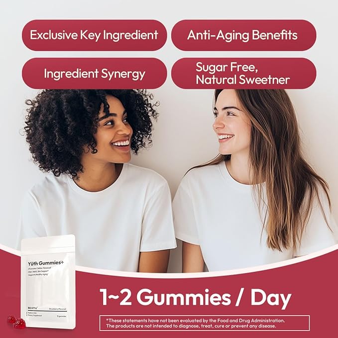 BIGVITA Yuth Gummies + | Spermidine Gummies for Hair Growth, Skin & Nails | High-Purity Spermidine Supplement for Cellular Renewal & Anti-Aging | Collagen Support with Vitamin C & Vitamin A