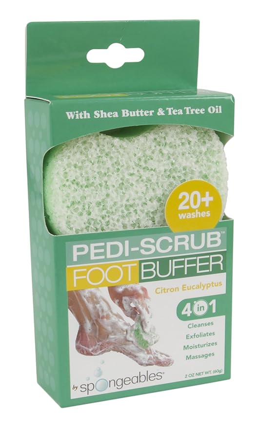 Spongables Pedi Scrub Foot Exfoliating 20+ Wash Sponge, Citron Eucalyptus, 3 Count