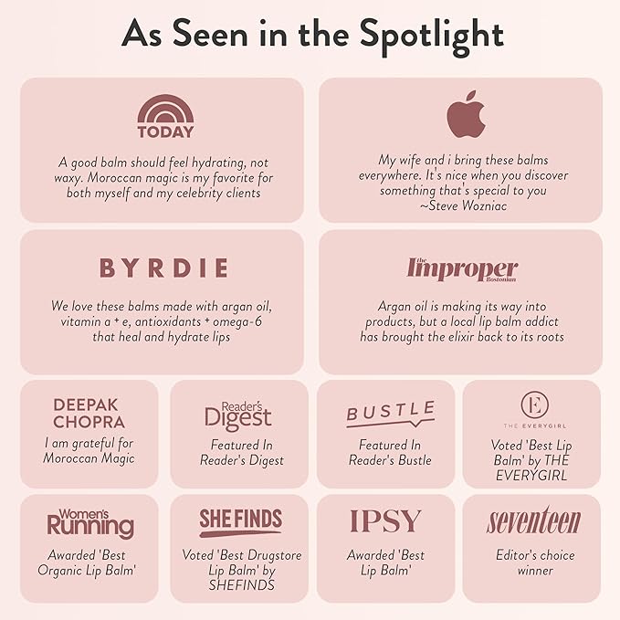 Moroccan Magic Organic Rose Lip Balm 3 Pack | Chapsticks for Dry Lips | Natural Argan & Essential Oils Lip Moisturizer + Vitamin E | Smooth, Hydrating, Non-Toxic | Organic Lip Balm Set