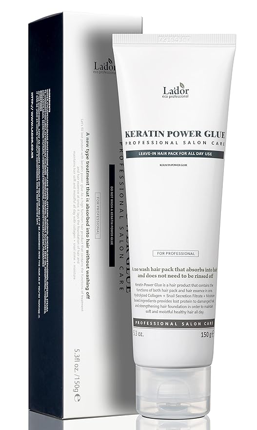 LA'DOR Keratin Power Glue Leave-In Conditioner Protein Hair Treatment Mask Heat Protectant Gloss Shine Snail Mucin Detangler Serum for Dry Damaged Curly Color Treated Bleached Hair 5.3 Oz LADOR Korean