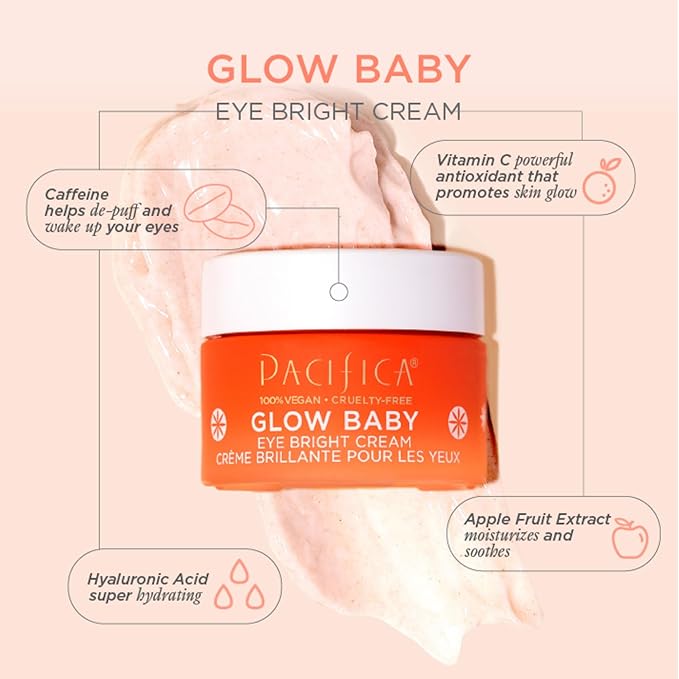 Pacifica Glow Baby Face Lotion & Eye Cream Set of 2 – Brightening Vitamin C Moisturizer + Depuffing Eye Cream with Caffeine & Hyaluronic Acid, Daily Hydration for Glowing Skin, 100% Vegan Clean Beauty
