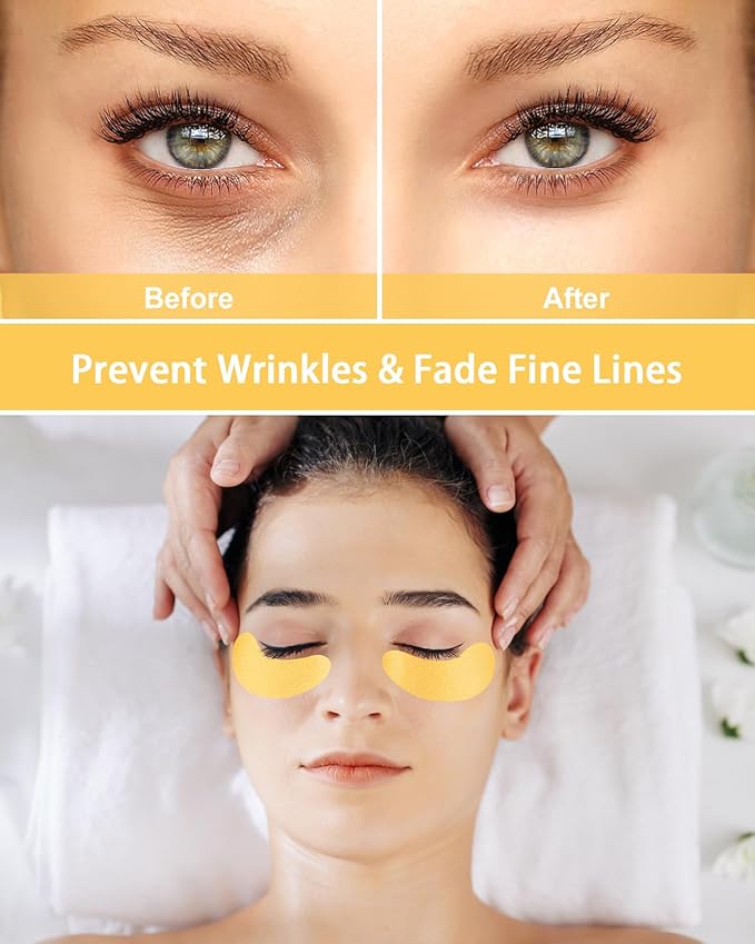 Under Eye Patches Silicone - 2 Pairs Reusable Eye Patches, Eye Wrinkle Patches, Reusable Under Eye Mask, Plump Fine Lines & Wrinkles, Gold