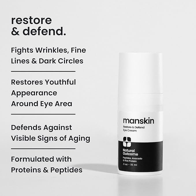 Man Skin Eye Cream for Men - Restore & Defend Anti Aging Eye Cream with Peptides, Avocado Oil and Rice Proteins