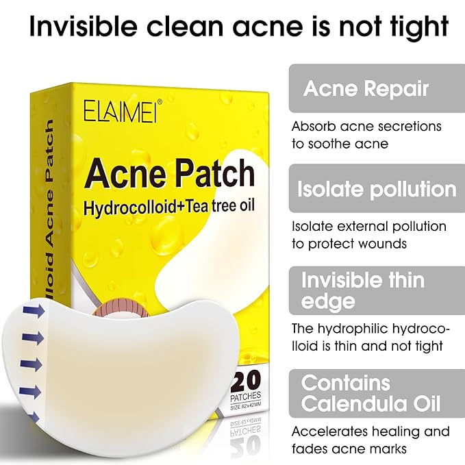 Hydrocolloid Acne Patch(20 Patches), Large Spot Control Cover With Long Size, Extra Larger Acne Pimple Patch for Covering Large Breakouts, Spot Patch, Stickers for Body, Cheek, Forehead, and Chin