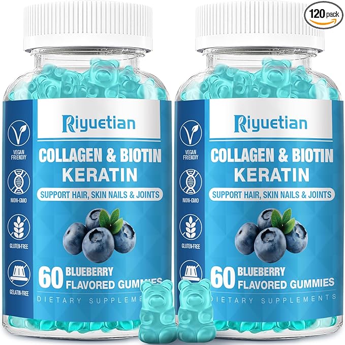 Biotin Gummies with Collagen for Adults Women & Men - Hair Skin Nails Gummies with biotinis - Vitamins Gummies for Woman - 120 Gummies Hair Vitamins - Vegan, Non-GMO - biotin 15000mcg