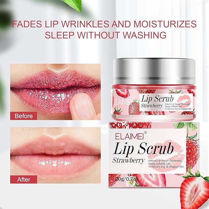 Lip Scrub, Exfoliator Moisturizer Lip Sugar Scrub Moisturizing Collagen Lip Balm Mask Night Sleep Lip Mask Effectively Moisturizes And Repairs Dry Lips Lip Treatment - Strawberry