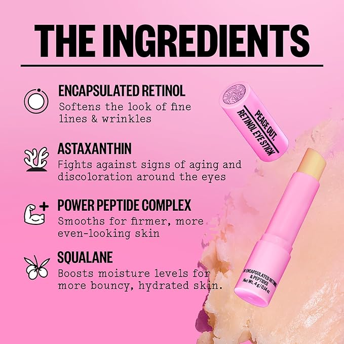 PEACE OUT Skincare Retinol Eye Stick, Daily Retinol Anti-Aging Under Eye Serum Balm, Helps Reduce Fine Lines and Dark Circles, Revitalize Area with Peptides and Astaxanthin (.14 oz)