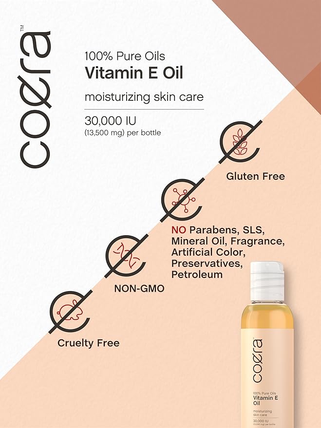 Coera Vitamin E Oil for Skin | 30,000 IU | 4 fl oz | 100% Pure Oils | Free of Parabens, SLS, & Fragrances