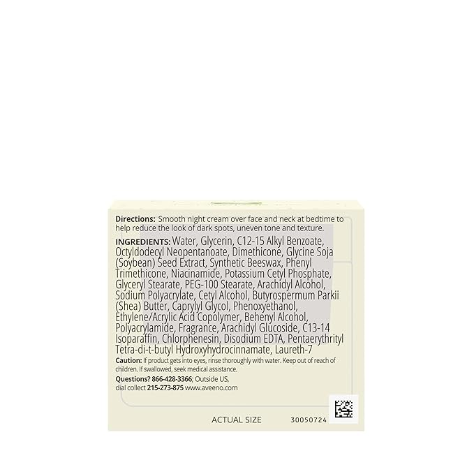 Aveeno Positively Radiant Moisturizing Face & Neck Night Cream with Tone Correcting Soy & Niacinamide, Night Cream Targets Dull Skin & Evens Skin Tone & Texture, Hypoallergenic, 1.7 oz
