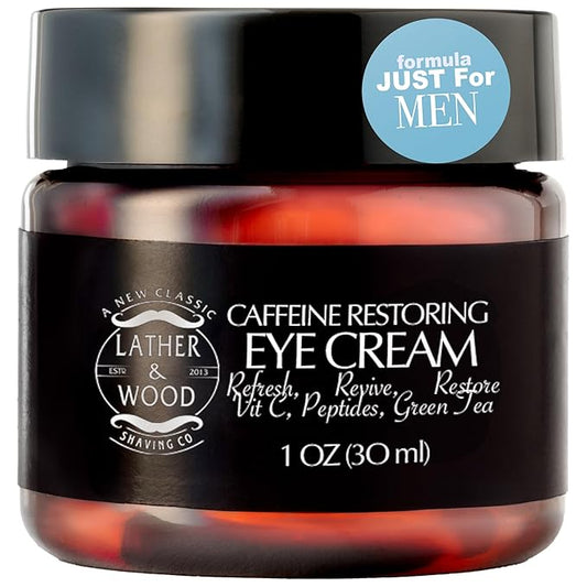 Lather & Wood Shaving Co Caffeine Restoring Eye Cream For Men - 'The Tiny Jar that Packs a Punch' Mens Eye Cream 30ml