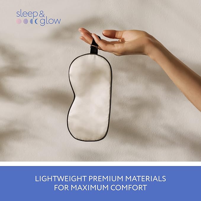 SLEEP & GLOW Silk Sleep Eye Mask Luxury Mulberry 22 Momme 100% Natural Triple Silk Blindfold with Adjustable Strap for Comfortable Sleeping & Face Skin Care (White)