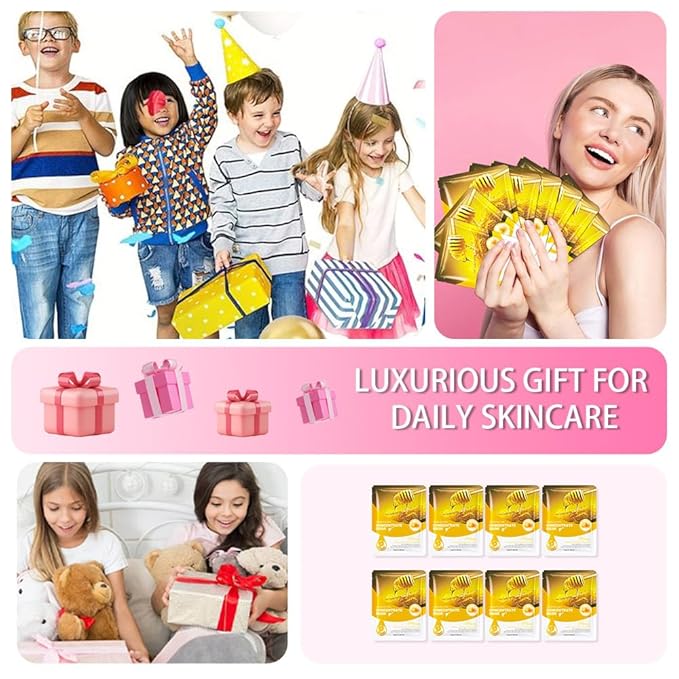 8 Pack Honey Face Sheet Mask Skincare,Hydrating Face Mask For Sensitive Skin,Moisturize,Soothing,Nourish for All Skin Types,Natural Spa Party Facial Mask Skincare Set for Women Men Girls