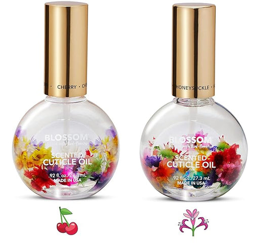 Blossom Hydrating, Moisturizing, Strengthening, Scented Cuticle Oil, Infused with Real Flowers, Made in USA, 1.84 fl. oz, 2 Pack Bundle, Cherry + Honeysuckle