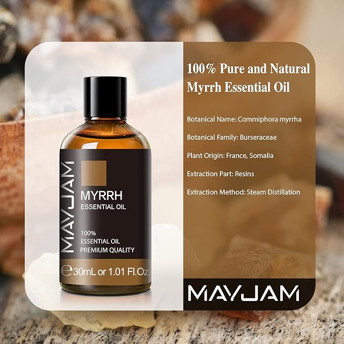 Myrrh Essential Oil, MAYJAM 30ML Pure Myrrh Oil for Diffuser, Yoga, Bedroom, Bathroom, Household & Car Use(1.01oz)