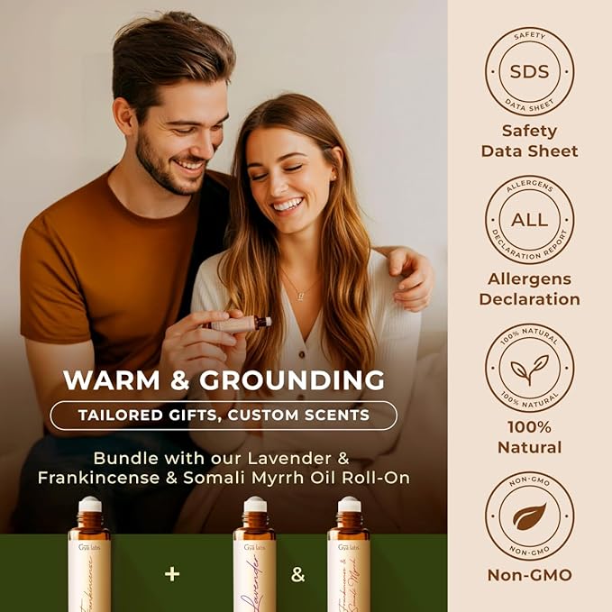 Gya Labs Frankincense Essential Oil Roll on for Face - 100% Pure Natural Frankincense Oil Roller for Skin, Aches Comfort, Soothing Aromatherapy, Self-Care Gifts for Men & Women (0.34 Fl Oz)