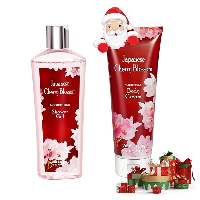 Japanese Cherry Blossom Shower Gel and Body Cream Set - Nourishing and Moisturizing Daily Skincare - 8 fl.oz / 236mL Each, Birthday Mother's Valentine's Day Gifts for Her and Him