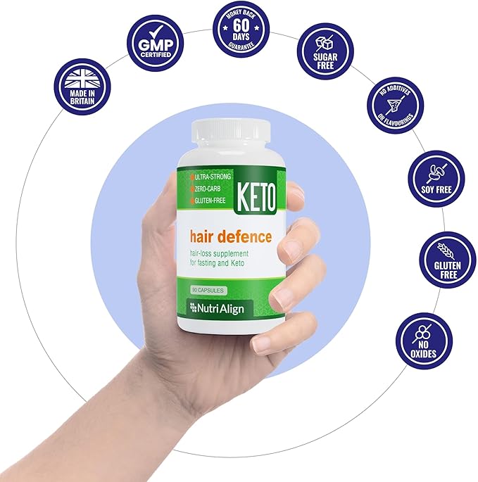 Nutri-Align Hair Defence Biotin Complex for Keto and Fasting | 90 Capsules | High Strength Hair Growth Biotin - 2500mcg Biotin per Capsule | Vitamin A, Folic Acid & Calcium