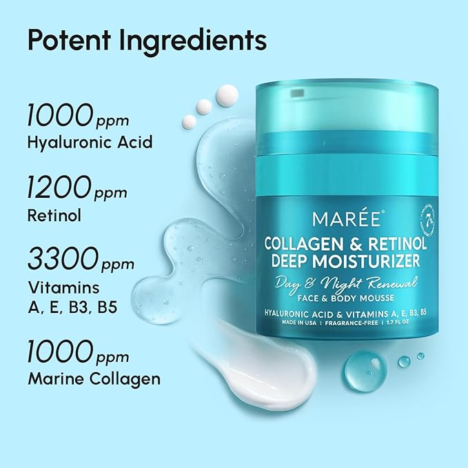 MAREE Face Moisturizer Retinol Cream for Face - Wrinkle Cream for Women - Facial Moisturizer with Collagen - Crema Hidratante Para la Cara for Skin Tightening