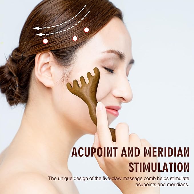 Sandalwood Scalp Massager – Dual Head Five Claw Massage Comb for Head Eye Shoulder and Neck – Manual Massager Tool for Women Men