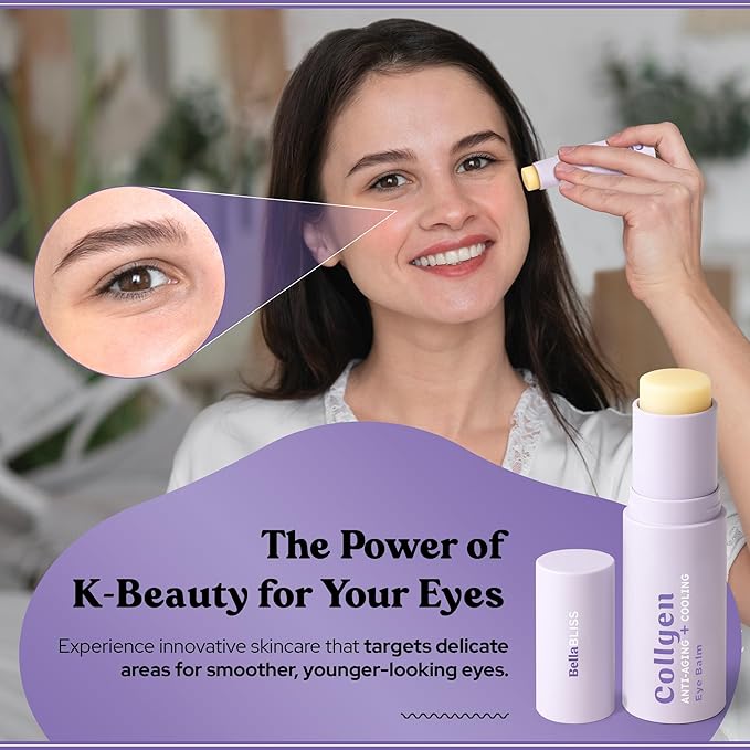 BellaBLISS Collagen Eye Balm Stick for Dark Circles, Puffiness & Wrinkles – Cooling Under Eye Cream with Collagen, Anti-Aging & Hydrating Formula – Made in Korea - 0.35 oz / 10 g - Pack of 1