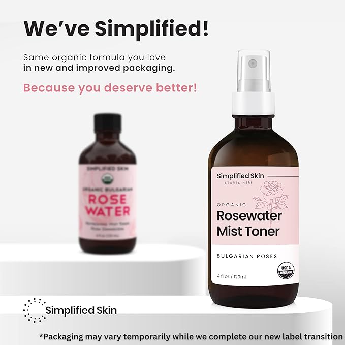 Rose Water Spray for Face & Hair - Organic USDA Certified Rosewater Facial Toner - Alcohol-Free Makeup Setting Hydrating Face Mist - Anti-Aging Toner Spray - 4 Oz