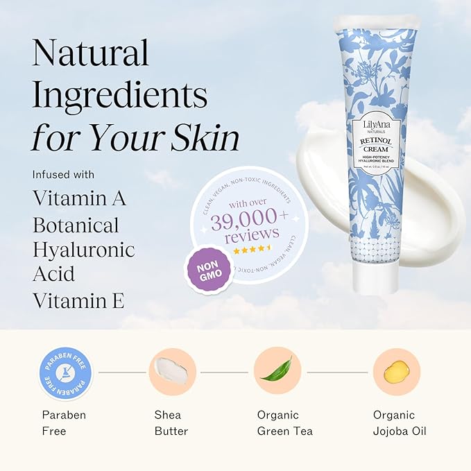 LilyAna Naturals Anti Aging Retinol Face Cream for Women – Wrinkle & Neck Cream for Firming, Retinol Moisturizer for Face with Hyaluronic Acid, Hydrating Night Cream for Fine Lines, Collagen Boost