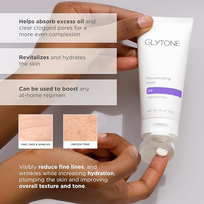 Glytone Rejuvenating Mask - 3% Pure Glycolic Acid, Lactic Acid, Vitamin C & Collagen - Purify & Exfoliate - For All Skin Types - Fragrance-Free - 3 fl. oz.