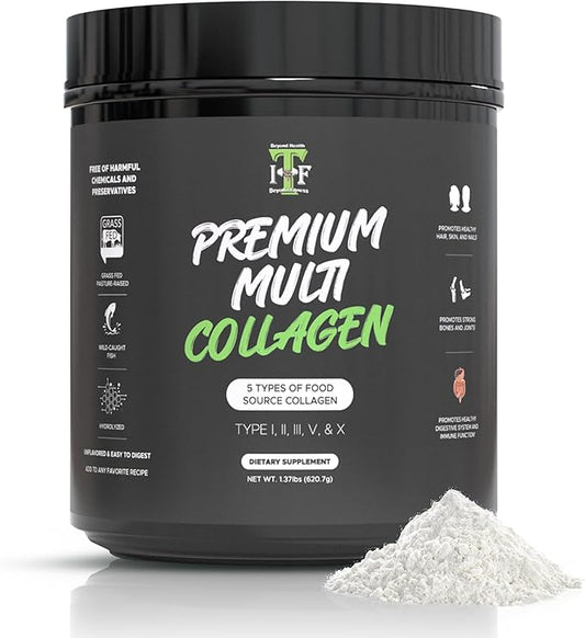 Multi Collagen Peptides Powder Unflavored - 5 Types Multi Collagen Complex (I, II, III, V, X) - Grass Fed Hydrolyzed Powder Collagen for Hair, Skin, Nails, Joints & Gut Health - 30 Servings