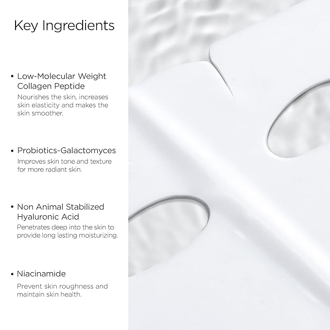 Collagen Face Mask, Real Collagen 80,000ppm for Elasticity, Skin Care with Hyaluronic Acid, Hyaluronic Acid Serum for Face, Original Hydrating Collagen Face Mask, 39g x4 Sheets