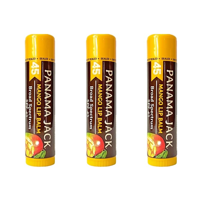 Panama Jack Sunscreen Lip Balm - SPF 45, Broad Spectrum UVA-UVB Sunscreen Protection, Prevents & Soothes Dry, Chapped Lips, Mango, 3-pack