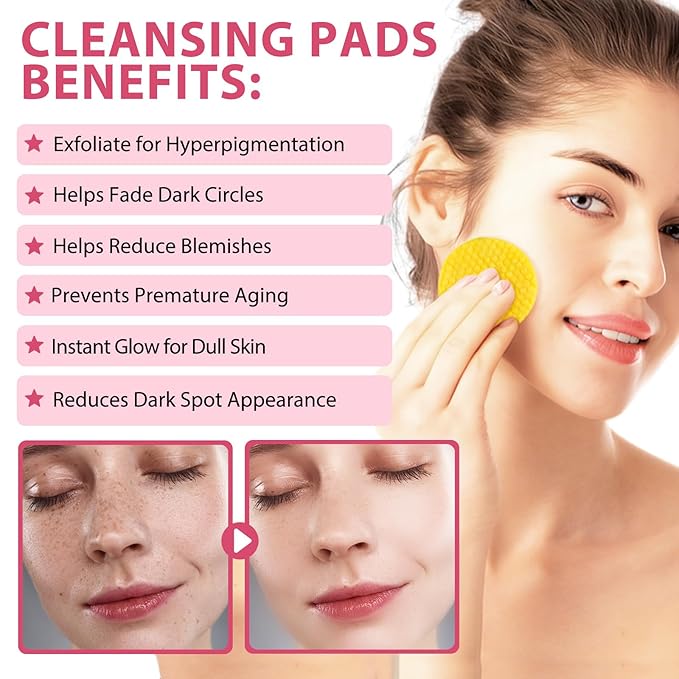 Turmeric Cleansing Pads, 60PCS Turmeric Cleansing Pads for Dark Spots, Turmeric Face Scrub Pads for Face Cleansing and Exfoliation, Helps Balance Skin Oil and Water