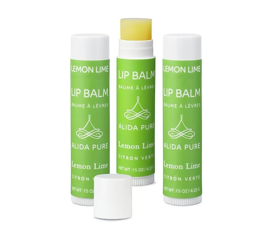 Lemon Lime Lip Balm Collection, Vegan Lip Balm Set, Bees Wax Free, Avocado Oil, Organic Jojoba Oil, Vitamin E, Moisturizer For Dry Cracked Lips, 3 Tubes per Set