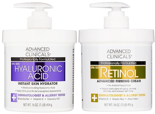 Advanced Clinicals Retinol Body Cream + Hyaluronic Acid Moisturizer 2pc Skincare Set | Face Cream & Body Lotion For Women & Men Helps Improve Appearance Of Crepey Skin, Dry Skin, & Wrinkles, 2pc
