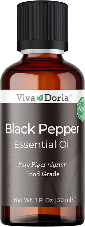 Viva Doria Black Pepper Essential Oil, 100% Pure, Natural Essential Oil, Undiluted, for Aromatherapy | Food Grade, 30 mL (1 Fluid Ounce)