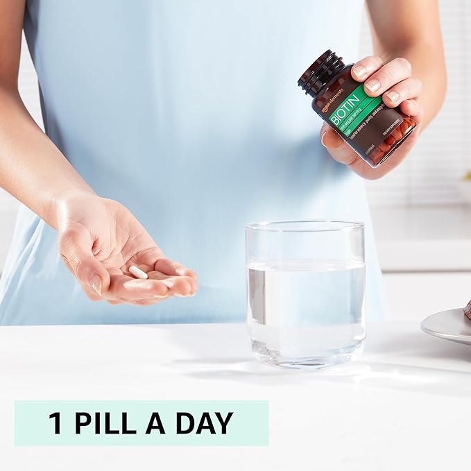 Amazon Elements - Biotin, 5000 mcg, Vegan, Helps maintain hair growth, healthy skin, and nails, 130 Capsules (4 month supply) (Packaging may vary)